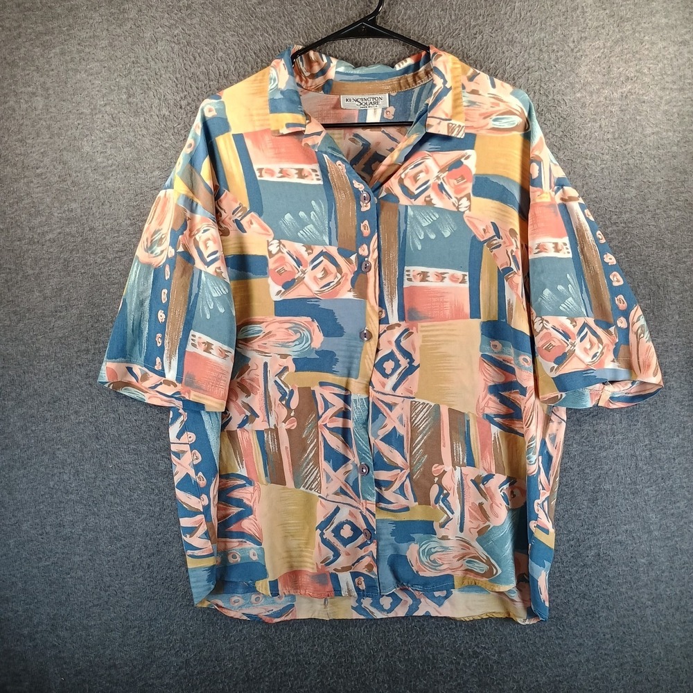 Vintage Kensington Square Hawiian Shirt Men XL Geometric Lightweight Made in USA